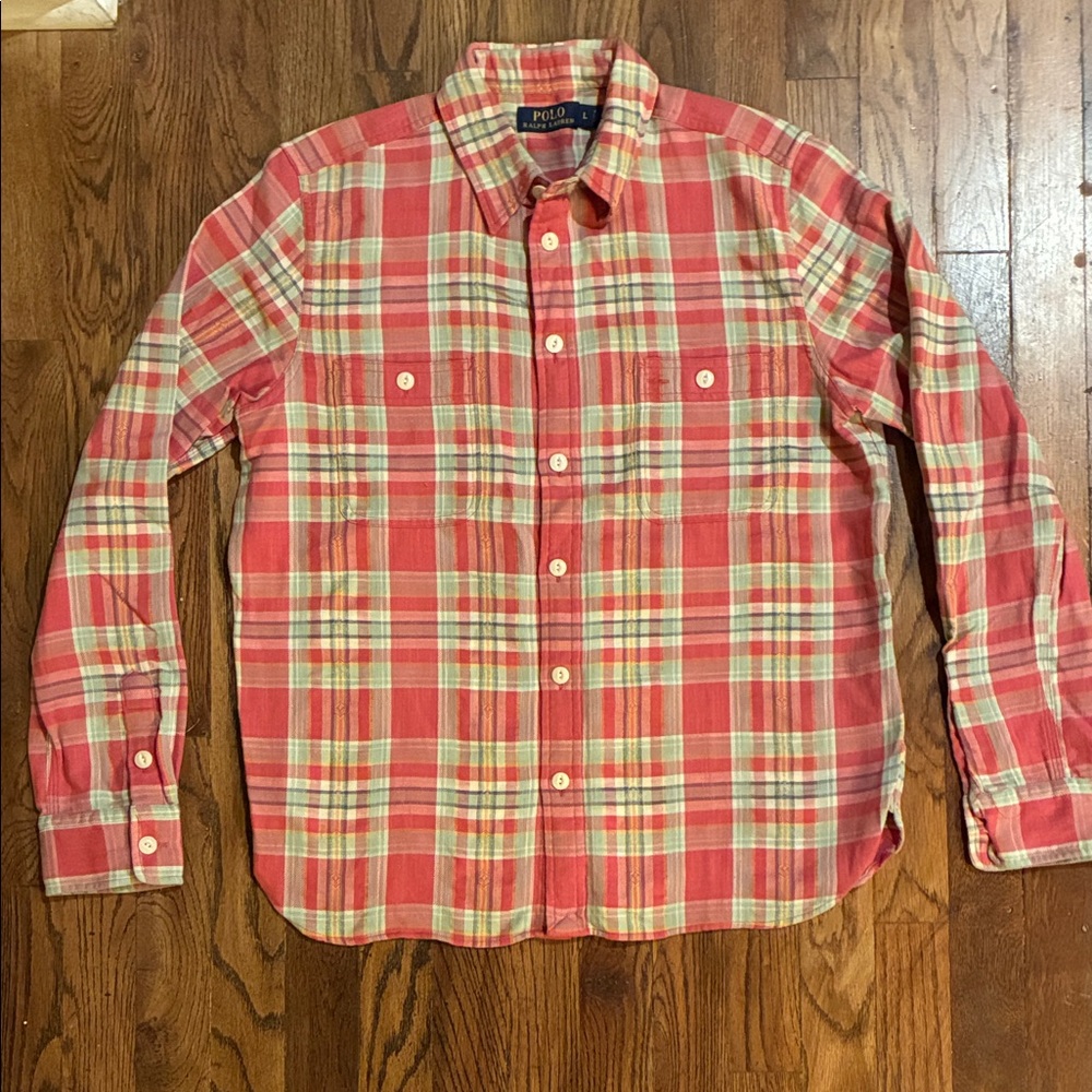 Polo by Ralph Lauren Men's Coral Plaid Shirt Lightweight 100% Cotton